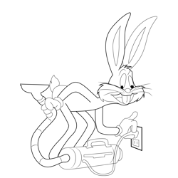 Bunny Using Vacuum Cleaner Free Coloring Page for Kids