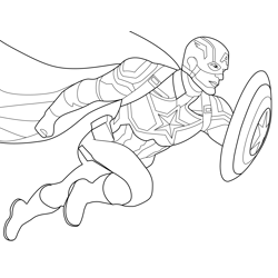 Captain America Flying With His Shield Free Coloring Page for Kids