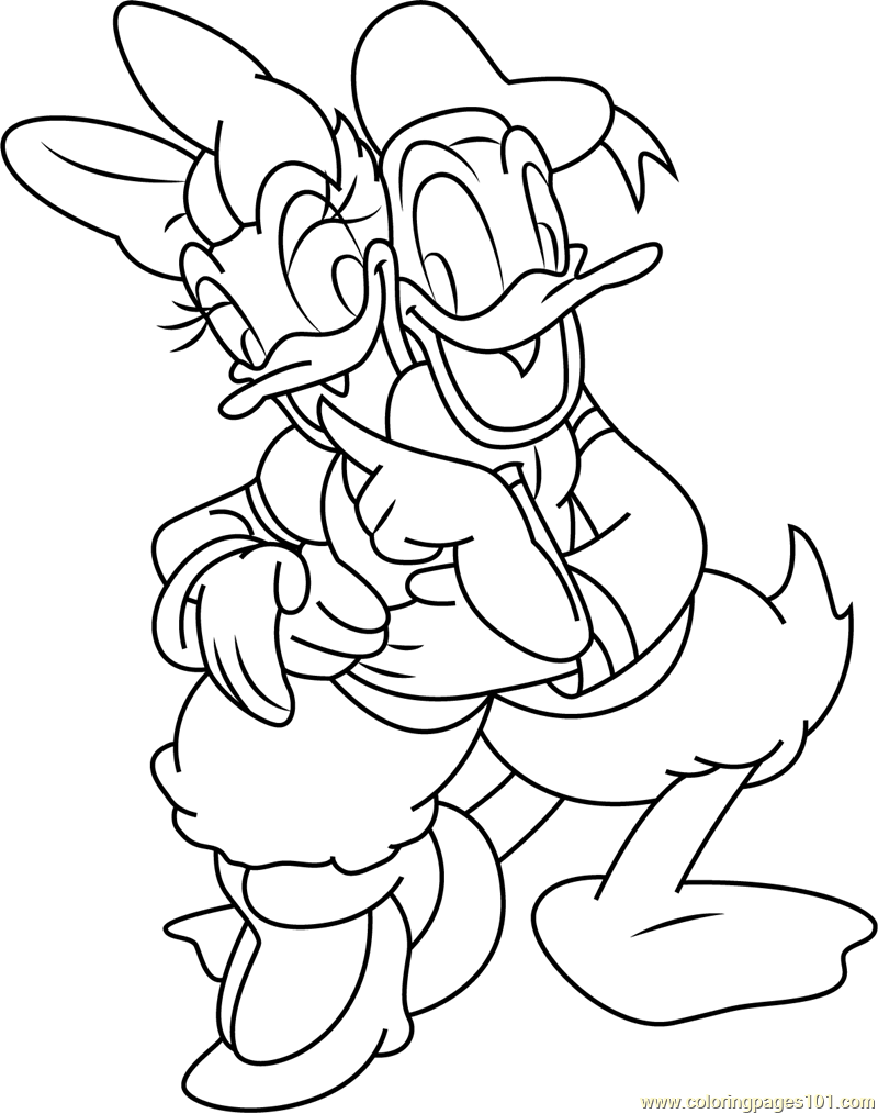 Donald Daisy Duck Hug Coloring Page for Kids - Free Donald ...