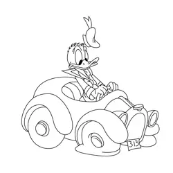Donald Duck Driving Car Free Coloring Page for Kids