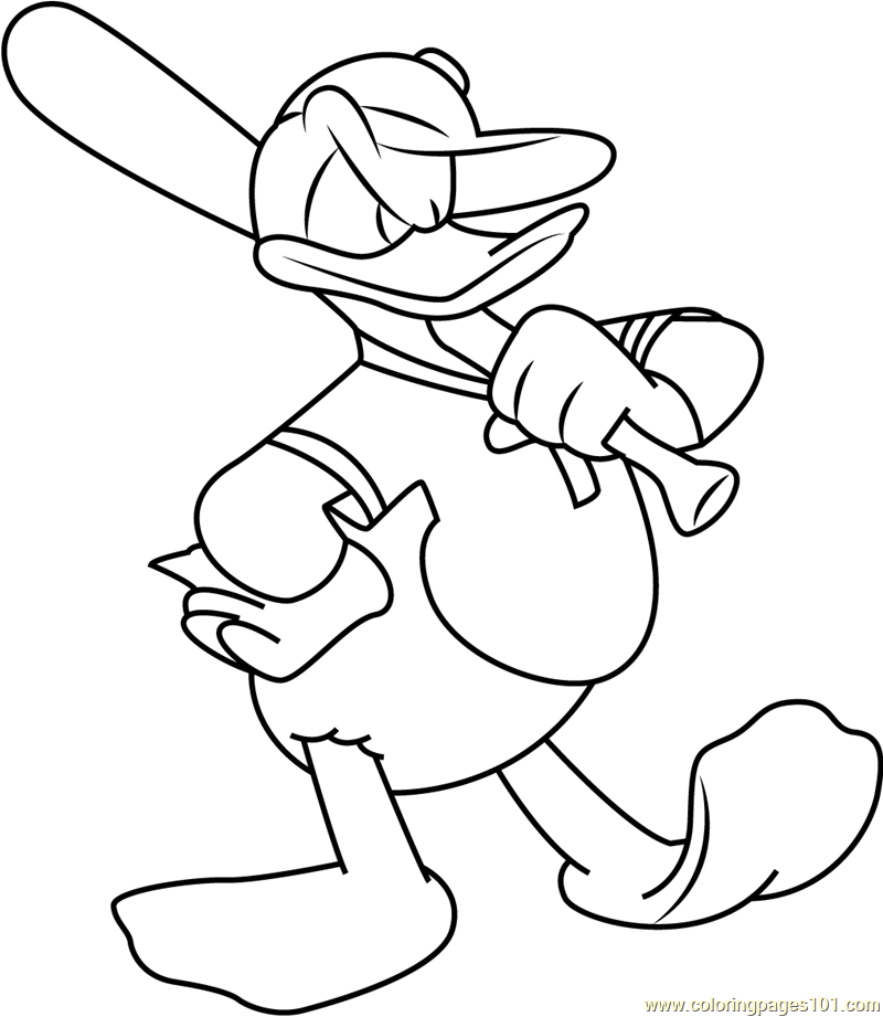 Donald Duck Play Baseball Coloring Page for Kids - Free Donald Duck  Printable Coloring Pages Online for Kids  | Coloring  Pages for Kids