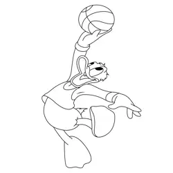 Donald Duck Playing Basket Ball Free Coloring Page for Kids