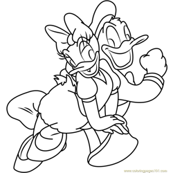 Daisy Duck and Donald Duck Free Coloring Page for Kids