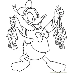 Donald Duck having Fish Free Coloring Page for Kids