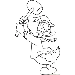 Donald Duck having Hammer Free Coloring Page for Kids