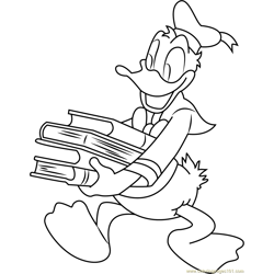 Donald Duck taking a Book Free Coloring Page for Kids