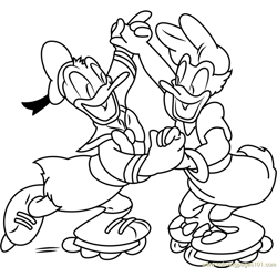 Donald and Daisy Play Skating Free Coloring Page for Kids