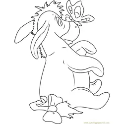 Eeyore Play with Butterfly Free Coloring Page for Kids