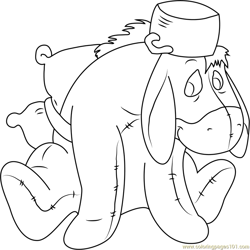 Eeyore having pot on his Head Free Coloring Page for Kids