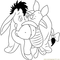 Eeyore hugs Piglet Free Coloring Page for Kids