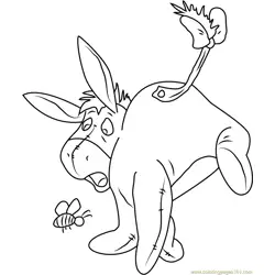 Eeyore with Bee Free Coloring Page for Kids