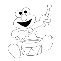 Elmo Playing Drum Free Coloring Page for Kids
