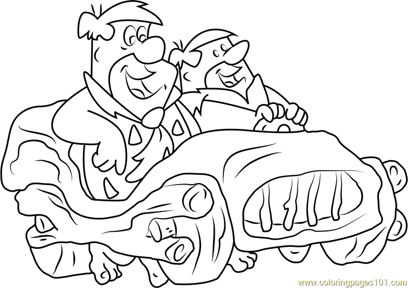 Fred Flintstone Barney Rubble Car Coloring Page.