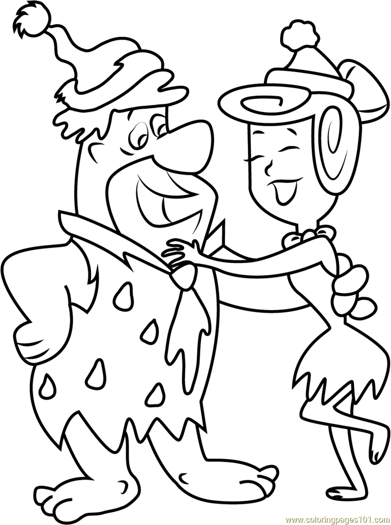 Fred Flintstone and Wilma Flintstone Dancing Coloring Page for Kids