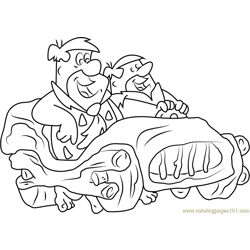 Fred Flintstone Barney Rubble Car Free Coloring Page for Kids