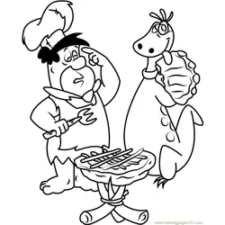 Fred Flintstone doing Cooking Free Coloring Page for Kids