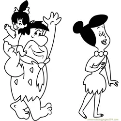 Fred Flintstone with his Family Free Coloring Page for Kids