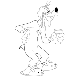Drinking Water Goofy Free Coloring Page for Kids