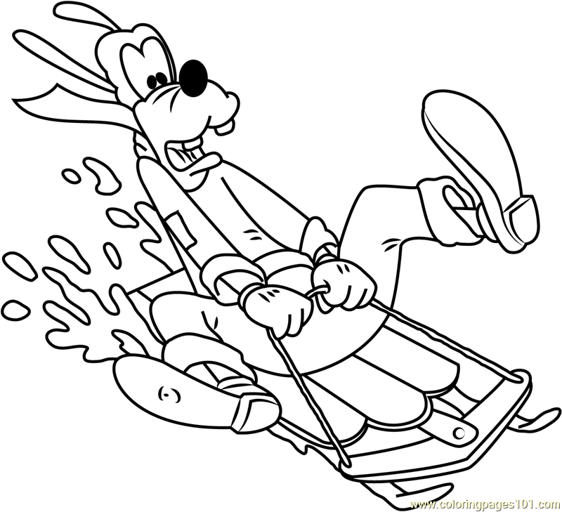 Goofy Play Sledding Coloring Page For Kids Free Goofy Printable 