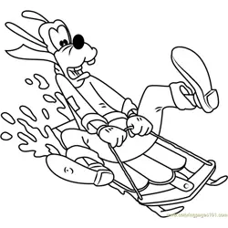 Goofy Play Sledding Free Coloring Page for Kids