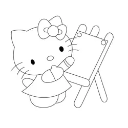 Hello Kitty Study Free Coloring Page for Kids