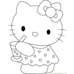 Hello Kitty Drinks Juice Free Coloring Page for Kids