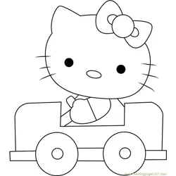 Hello Kitty Driving a Car Free Coloring Page for Kids