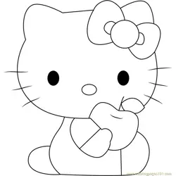 Hello Kitty Eat Apple Free Coloring Page for Kids
