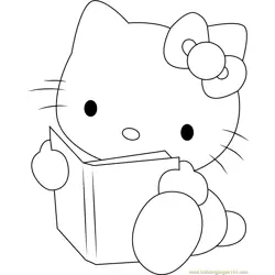 Hello Kitty Reading a Book Free Coloring Page for Kids