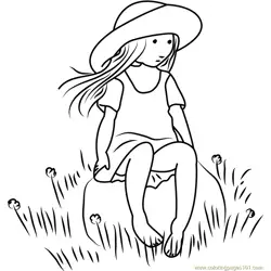 Holly Hobbie Sitting on Rock Free Coloring Page for Kids