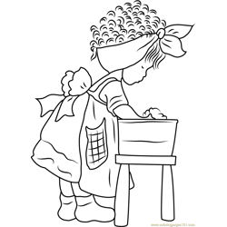 Holly Hobbie doing Doll Bath Free Coloring Page for Kids