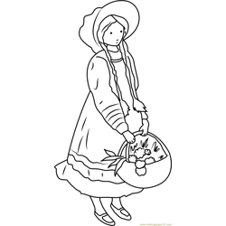Holly Hobbie with Flower Basket Free Coloring Page for Kids