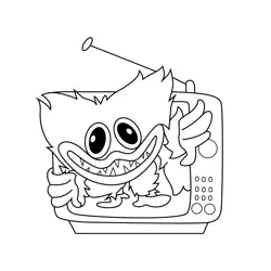 Huggy Wuggy Coming Out from TV Free Coloring Page for Kids
