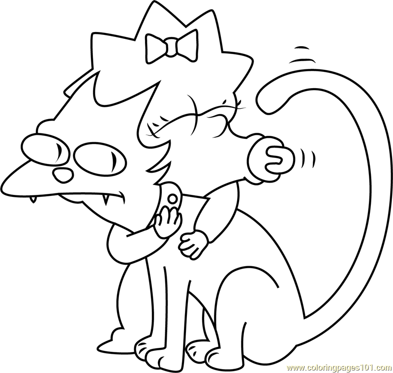 Maggie Simpson Hugs Cat Coloring Page for Kids - Free Maggie Simpson