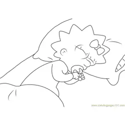 Maggie Simpson Sleeping on Bed Free Coloring Page for Kids