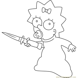 Maggie Simpson with a Knife Free Coloring Page for Kids