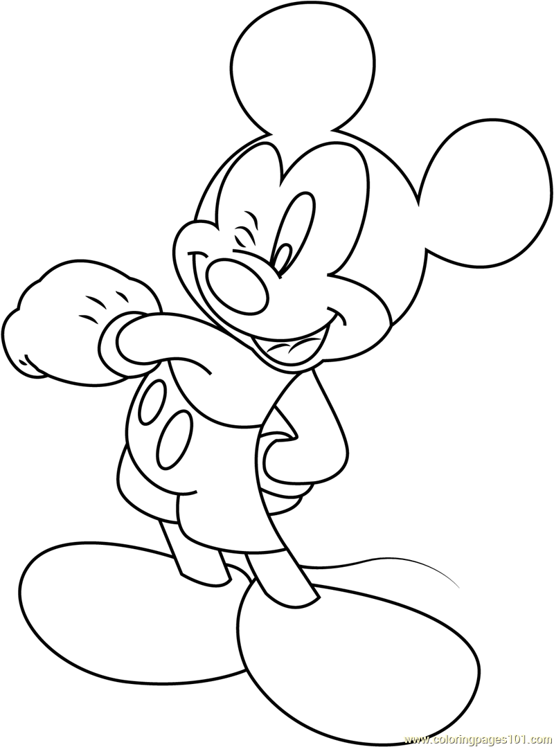 Cheerful Mickey Mouse Coloring Page for Kids Free Mickey Mouse