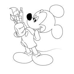 Painting Mickey Mouse Free Coloring Page for Kids