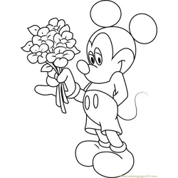Mickey Mouse Having Flowers in Hand Free Coloring Page for Kids