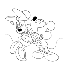 Mickey Minnie Mouse Kiss Free Coloring Page for Kids