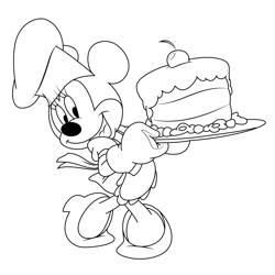 Minnie Mouse Cake Free Coloring Page for Kids