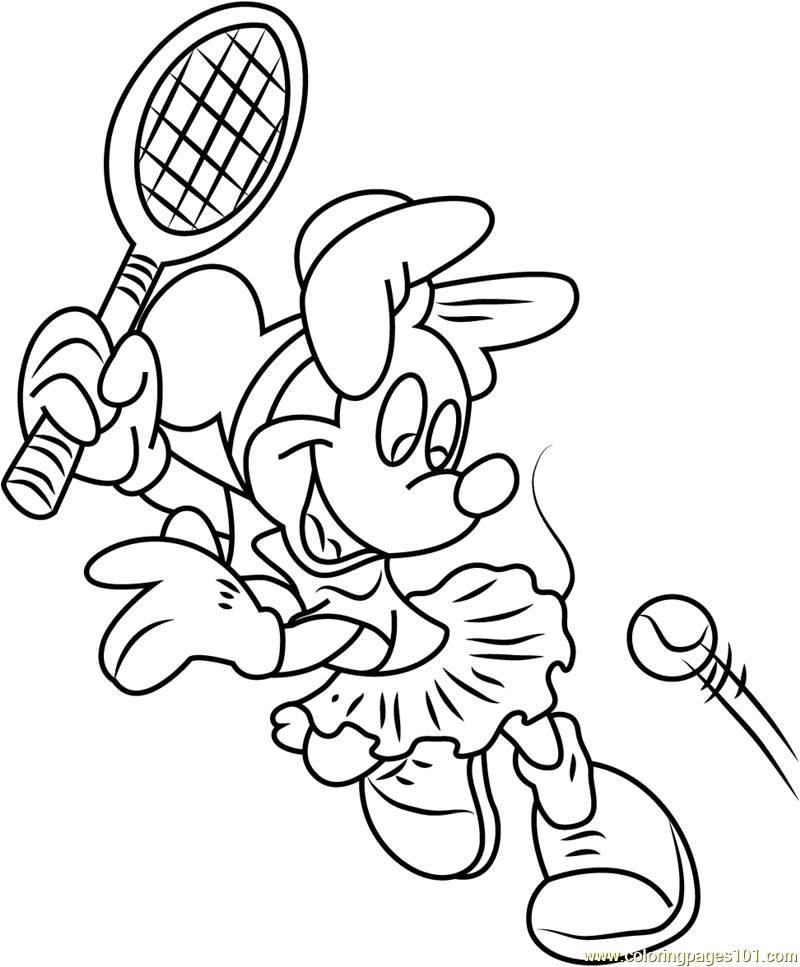 Minnie Mouse Play Badminton Coloring Page for Kids - Free Minnie Mouse