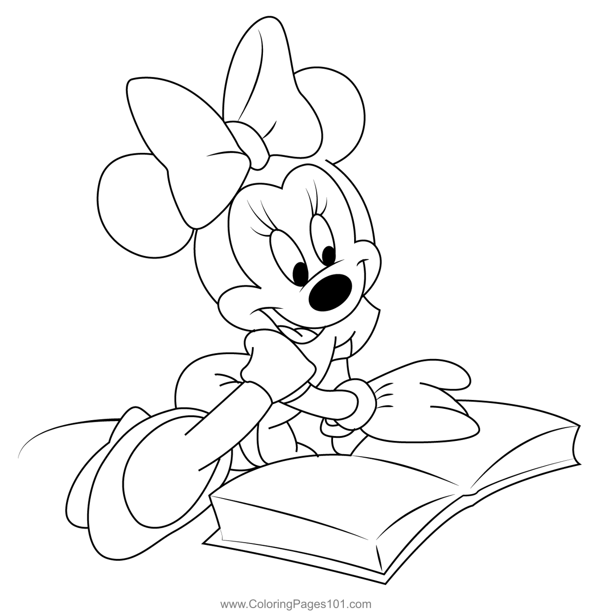 Reading Book Coloring Page for Kids - Free Minnie Mouse Printable