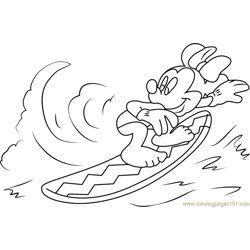Minnie Mouse Surfing Free Coloring Page for Kids