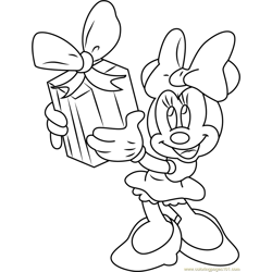 Minnie Mouse taking Gift Free Coloring Page for Kids