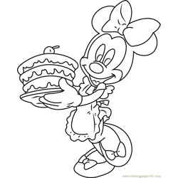 Minnie Mouse with Birthday Cake Free Coloring Page for Kids