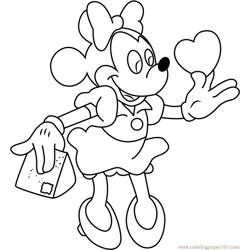 Minnie Mouse with Heart Free Coloring Page for Kids
