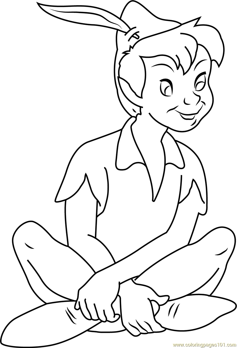Peter Pan Sitting Down Coloring Page for Kids Free Peter