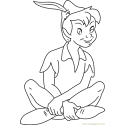 Peter Pan Sitting Down Free Coloring Page for Kids