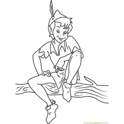 Peter Pan Sitting on Tree Branch Free Coloring Page for Kids